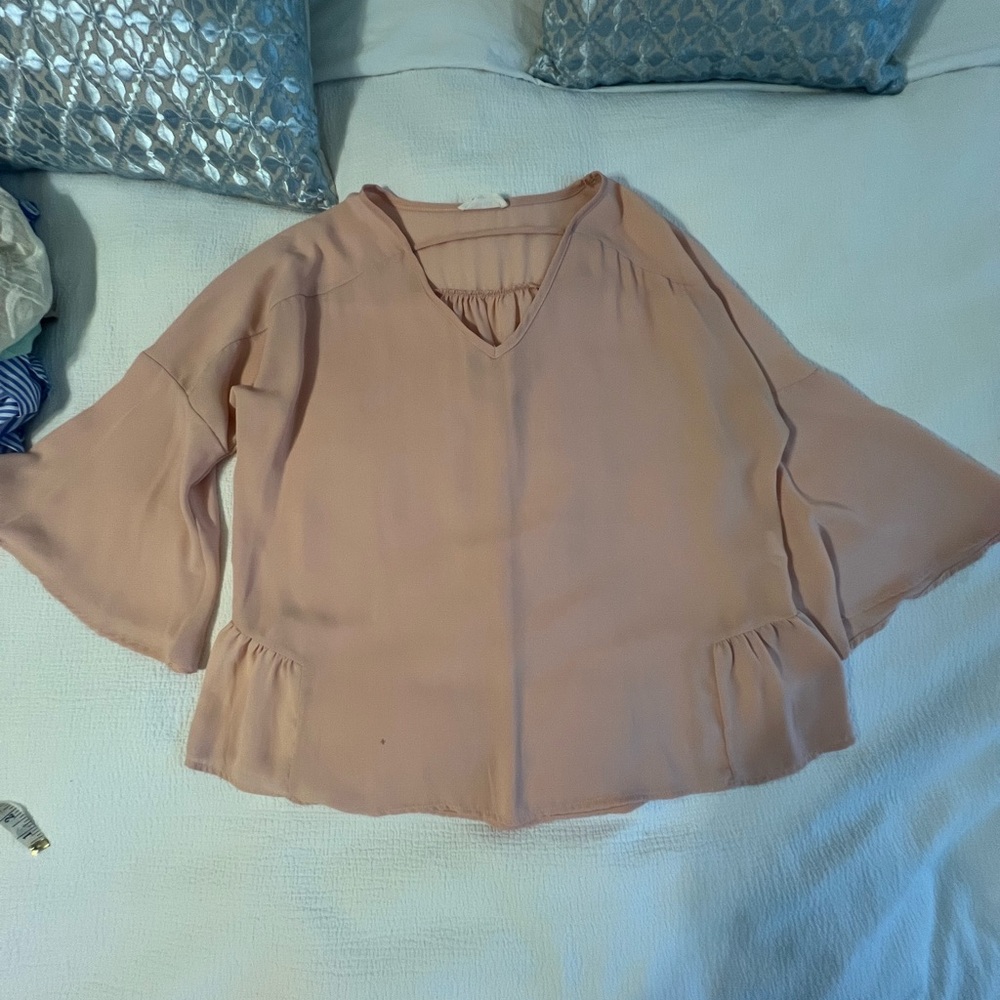Pink Ruffled 3/4 Sleeve Blouse - Picture 3 of 13